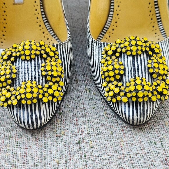 Manolo Blahnik Women Heels Sandal Crystal-embellished Pumps Shoes Italy Size 35 - Picture 4 of 12